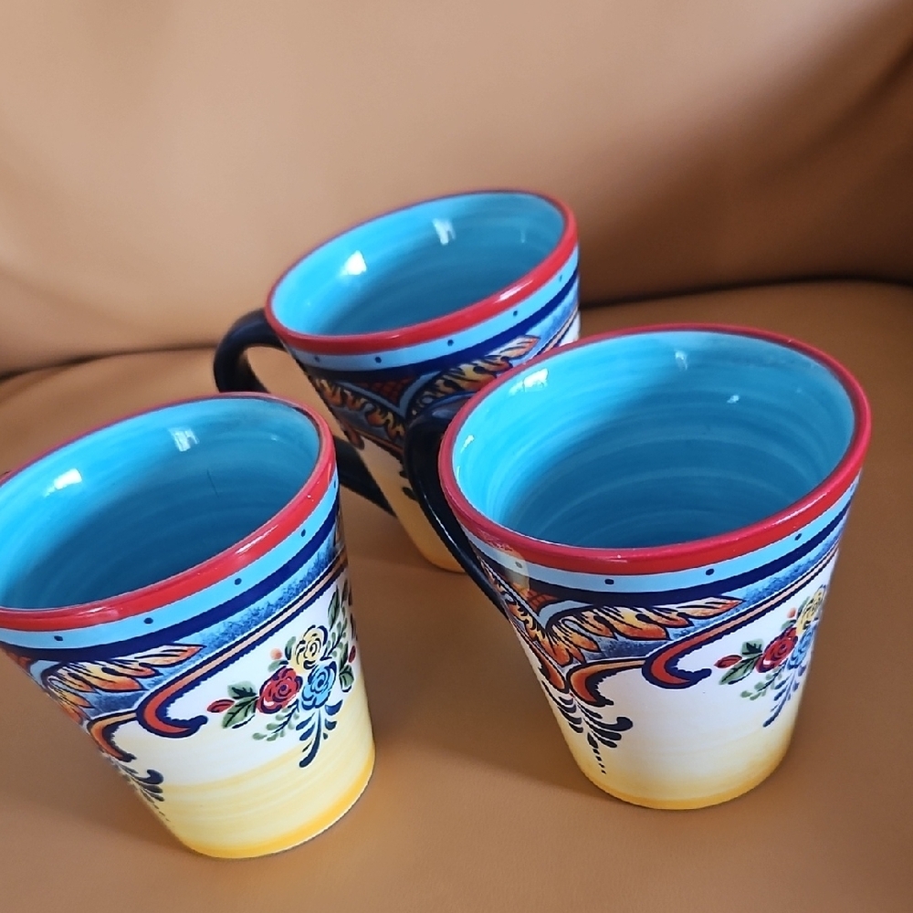 Euro Ceramica Colorful Floral Ceramic Mugs